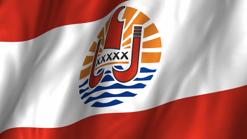 A beautiful satin finish looping flag animation of French Polynesia.    A fully digital rendering using the official flag design in a waving, full frame composition.  Animation loops at 10 seconds.  