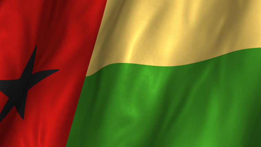 A beautiful satin finish looping flag animation of Guinea-Bissau.    A fully digital rendering using the official flag design in a waving, full frame composition.  Animation loops at 10 seconds.  