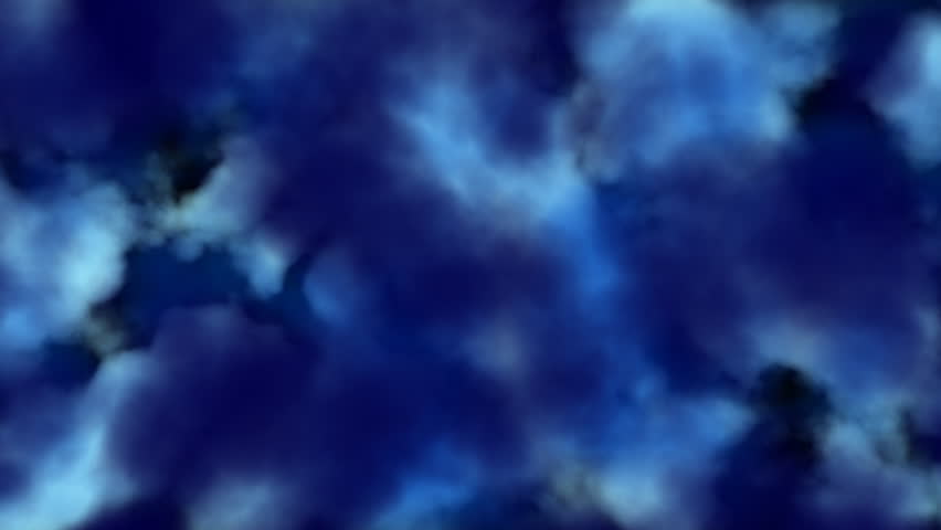 Blue colors, cloud-like forms changing shape and moving.