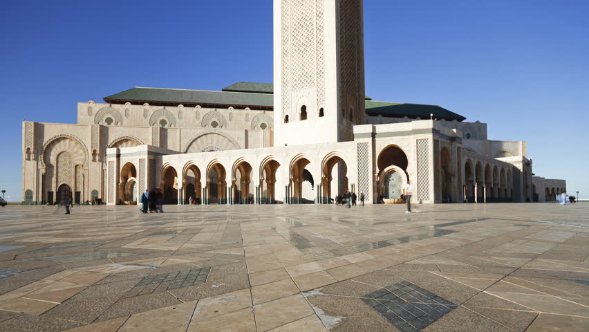 Hassan II Mosque against blue sky, the third largest mosque in the world, Casablanca, Morocco