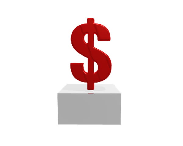 A red dollar symbol melts and smashes on the ground. A perfect metaphor for value loss of shares and the finance crisis.