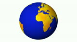 Turning globe of the world with the continents in yellow and orange.