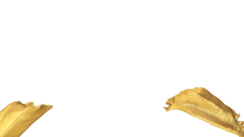 liquid gold splashes collide in slow motion, isolated on white (FULL HD)