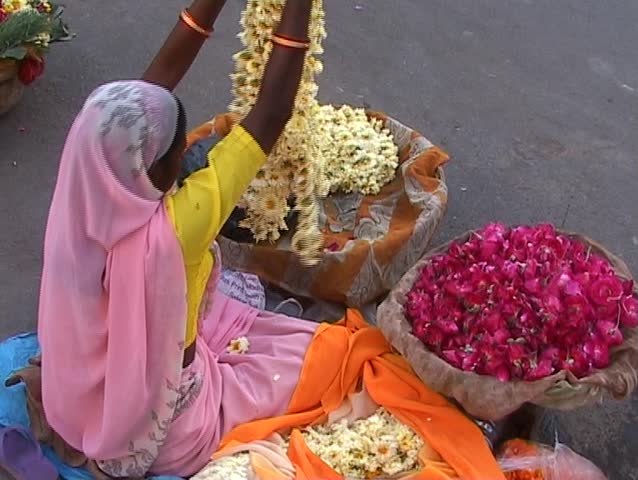 Selling flowers - small market near hindu temple