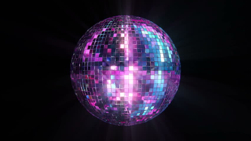 Digital Animation Of Shiny Purple Disco Ball Spinning Around Stock