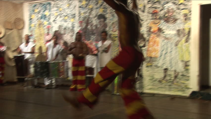 SALVADOR, BRAZIL - APRIL 2008: Man doing gymnastics at the capoeira Show in Salvador, Brazil