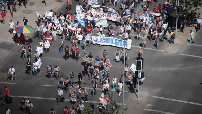 SANTIAGO, CHILE - OCTOBER 19: Protesters during a student strike in Chile. Protesters demand the government to improve education quality. October 19, 2011 in Santiago, Chile