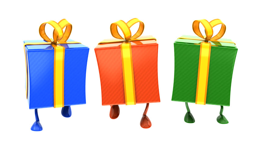 Walking Gifts Loop. Beautiful GIFTS walking happily. Using alpha matte you can use them separately or change background.