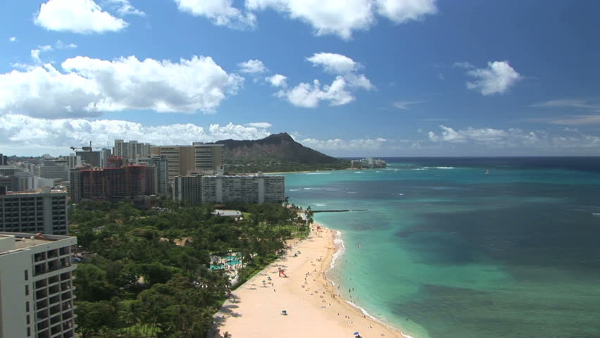 Waikiki Beach with Diamond Head in the distance, Honolulu, Hawaii, time lapse