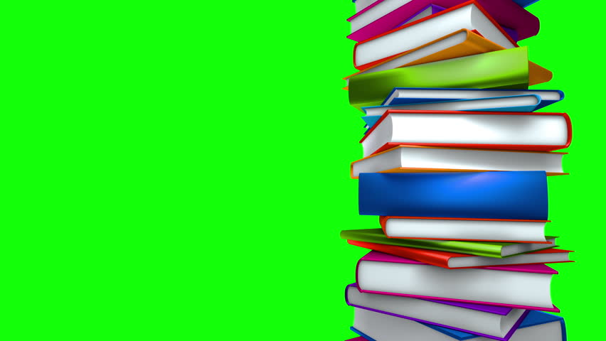 Colorful Books Stack (Loop on Green Screen). Colorful books piled. Seamless loop, with copy space on greenscreen.