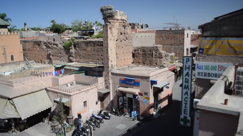 MARRAKECH, MOROCCO - CIRCA 2012: Tombs Saadians palace circa July 2012 in Marrakech, Morocco. Camera pan.