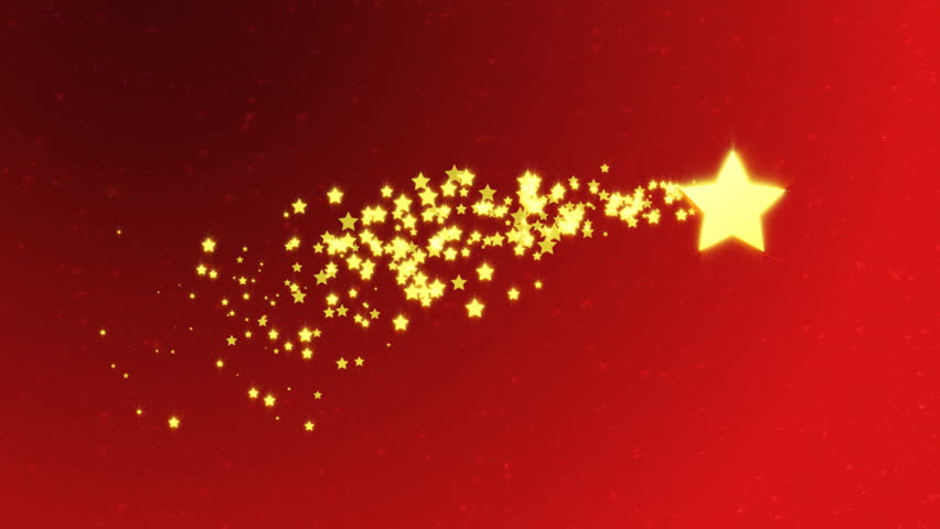Flying Christmas star on red background, Loopable HD 720p