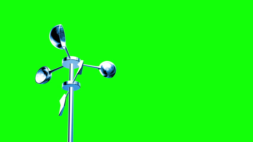 Anemometer (Loop on Green Screen). Wind Meter spinning in loop. Perfect for your own background. Seamless loop, clean mask on green screen.