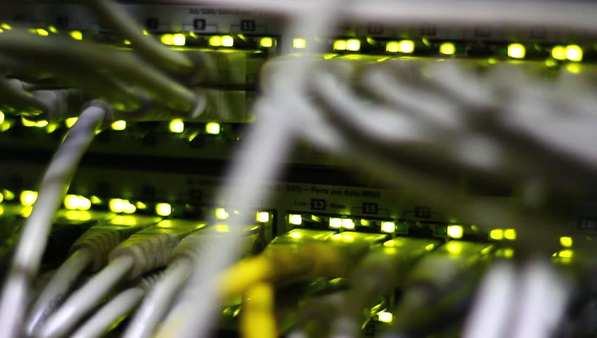 Lights and connections on network server.
