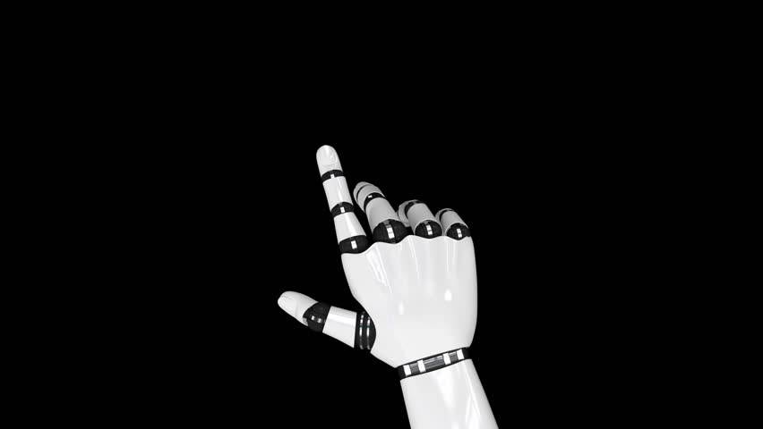A 3D animation of artificial hand pressing something on the screen. 