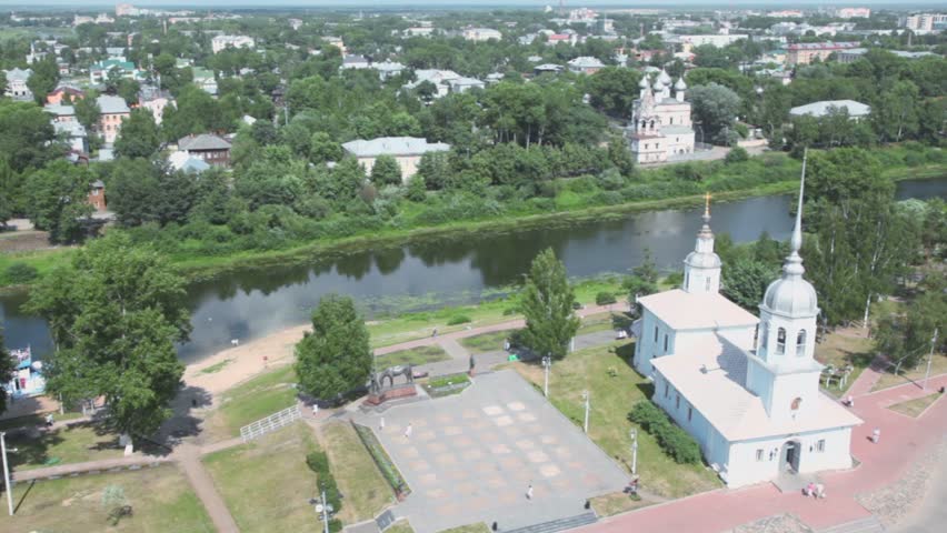 Alexander Nevsky church on quay near kremlin square in Vologda, Russia