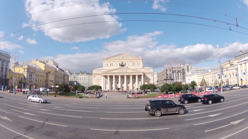 MOSCOW - SEP 17: (Timelapse View) Stream of cars goes in front of Bolshoi Academic theater, on Sep 17, 2012 in Moscow, Russia