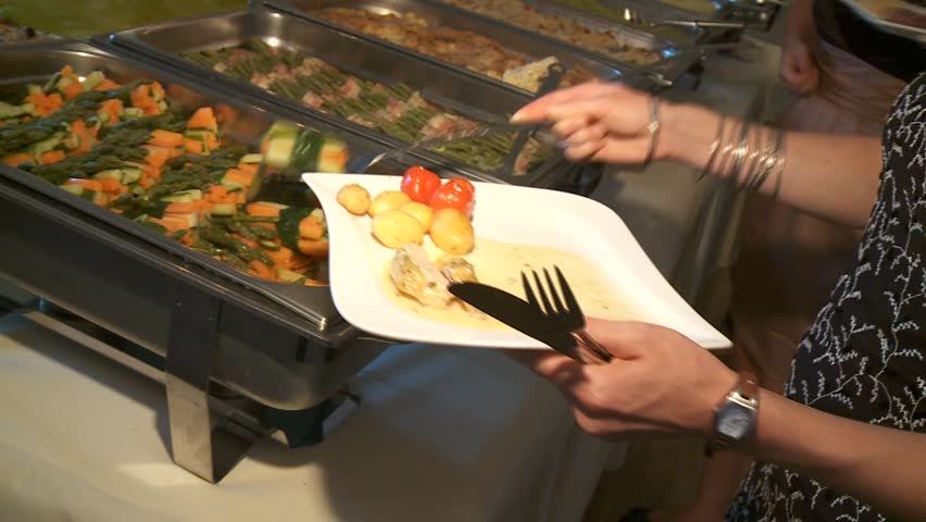 video footage of a catering buffet
