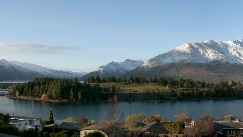 Queenstown, New Zealand. December 2011.pan shot of the panoramic view over Lake Wakatipu and the mountain ranges.