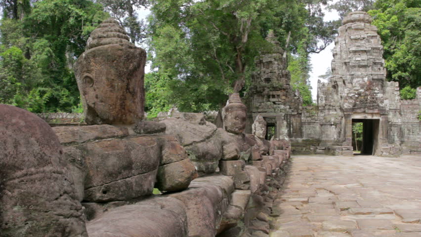 Caucasian tourist travel in preah khan temple, Angkor, Cambodia