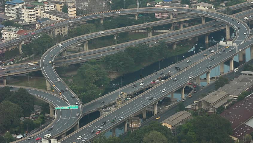 Aerial view of expressway in Bangkok downtown, Thailand.