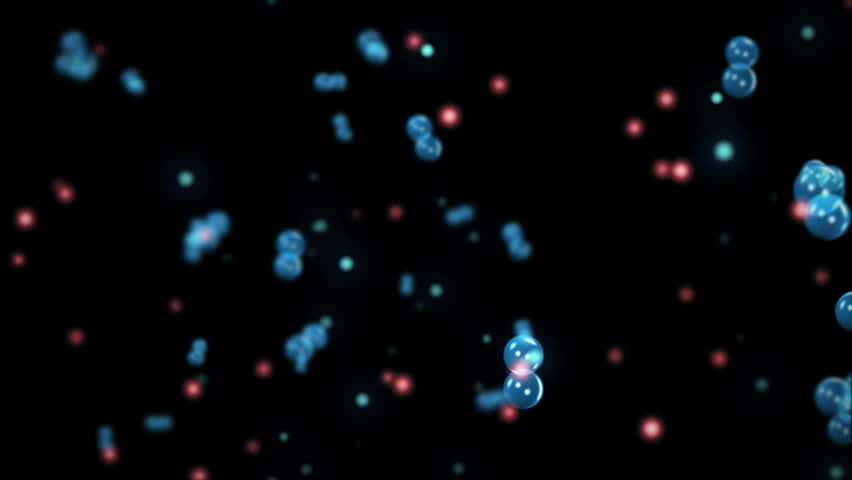 Microscopic view of diatomic oxygen molecules freely rotating in 3D space