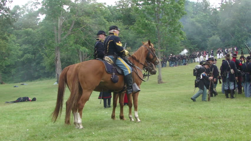 PORT GAMBLE, WA - JUN 20 -  	Cavalry waits behind Union lines as the 2 armies trade volleys		in a mock battle at Port Gamble WA on Jun 20, 2009.
