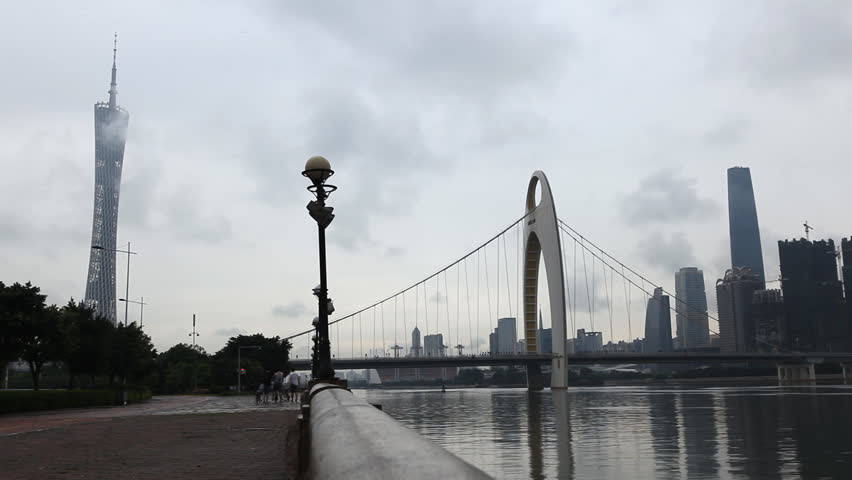 Liede Bridge, Canton Tower, Guangzhou, China, Pearl River, Tianhe District, IFC, time lapse