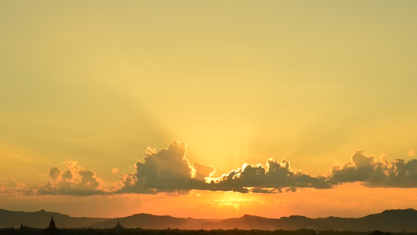 Sunset panorama view over temples of Bagan in Myanmar