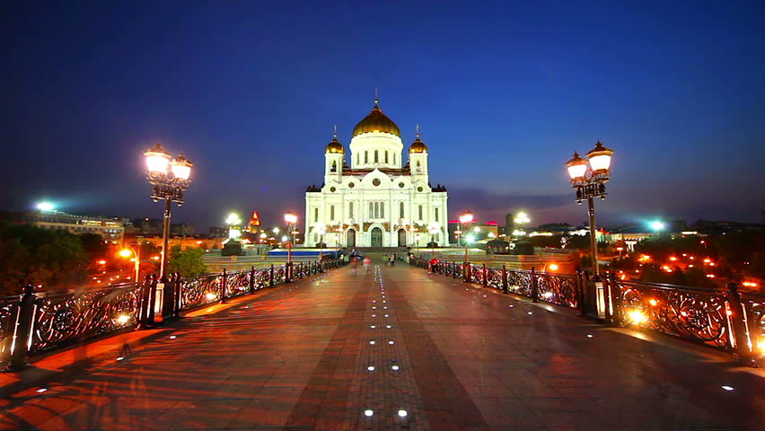Orthodox Cathedral of Christ Savior at night, Moscow, Russia