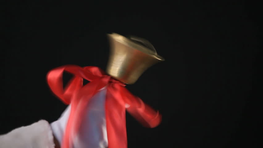 Santa Claus ringing the bell with a silky red bow