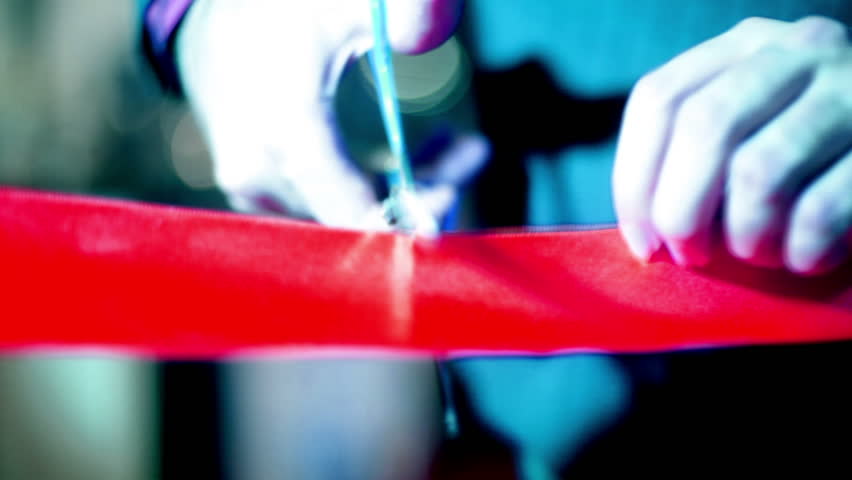 cutting ribbon for grand opening, stylized