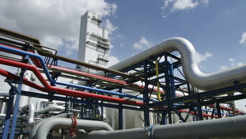 pipelines on blue sky with clouds time-lapse