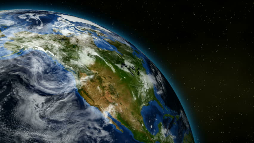 Looping animation of rotating earth with stars and comets over northern hemisphere. HD NTSC PAL Earth imagery by courtesy of NASA (http://visibleearth.nasa.gov/)