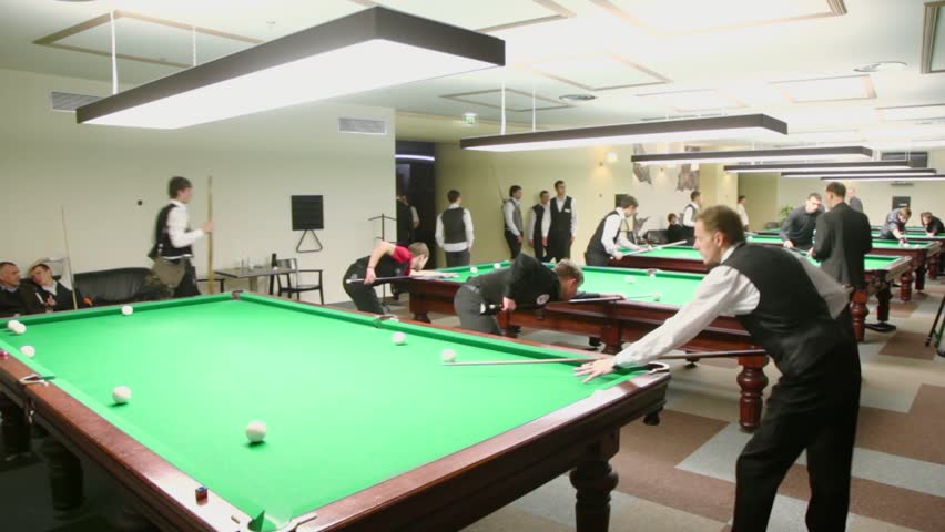 MOSCOW - JAN 21: Contestants of Moscow championship billiard take part in competition at a snooker center SC in Olimpiysky, Jan 21, 2012 Moscow, Russia. 15 participants took part.