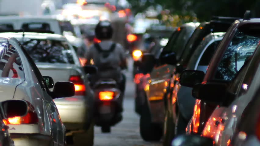 Traffic Jam in the city. Dusk.