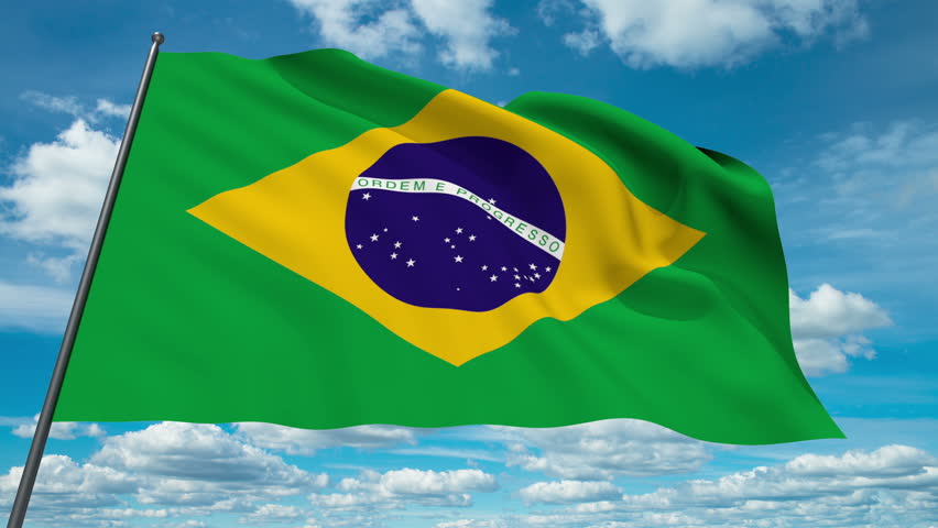 Brasil flag waving against time-lapse clouds background