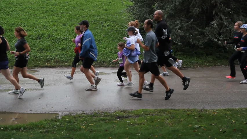 TORONTO, CANADA - SEPTEMBER 21st: Timelapse of participants in the Oasis Zoo run on September 21st, 2012. The Oasis Zoo run is a fundraising event, sponsored by the Oasis brand of fruit drinks. 