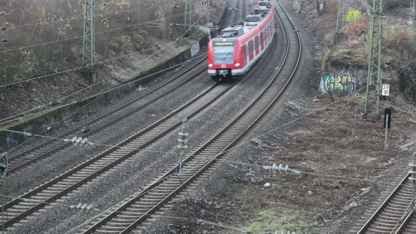 WIESBADEN, GERMANY - NOVEMBER 19: A suburb train of german railroad company DB is leaving the station of Wiesbaden on November 19, 2012