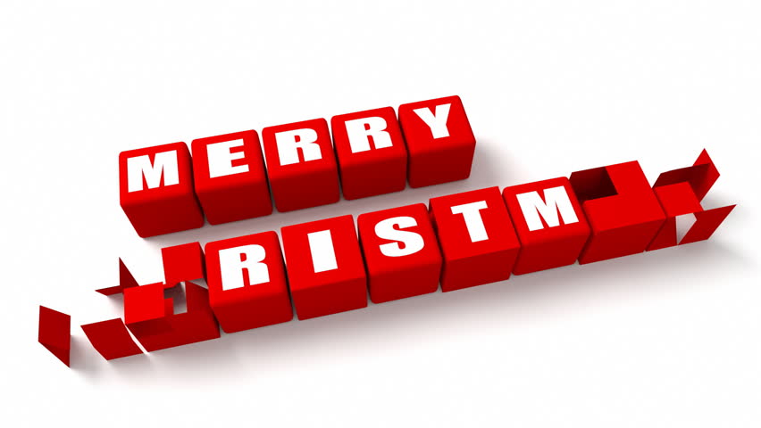 Merry Christmas red cubes o white background.