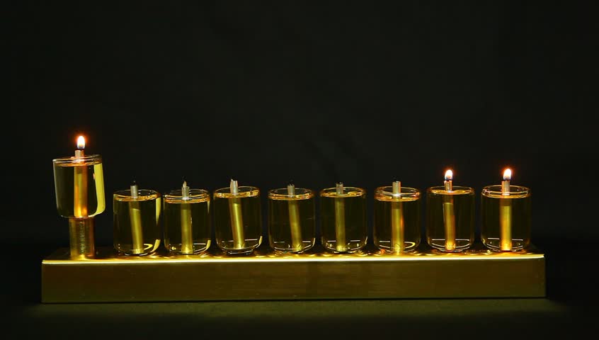 2 flames in Hanukia made of olive oil lanterns