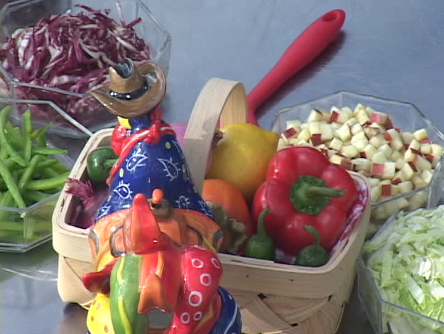 Slow pan of prep table and ingredients
