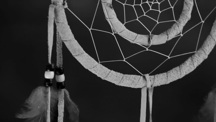 Closeup of a dreamcatcher in a soft breeze