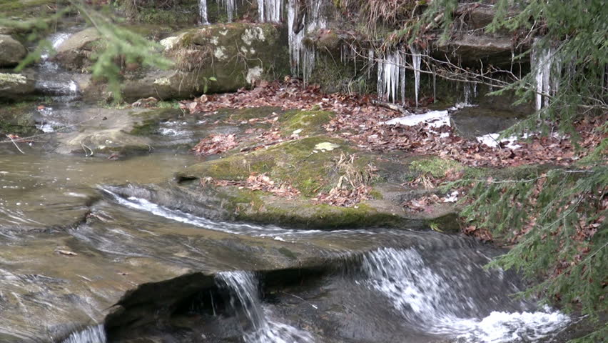 Water Down Mountain with Ice in Background