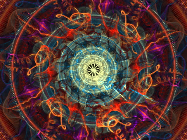 Multicolored kaleidoscope mandala composition seamless loop fractal (PAL format)