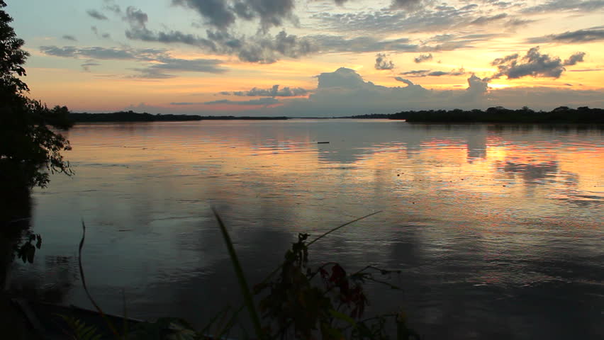 Sunset over a major tributary of the Amazon - the Rio Napo in Ecuador