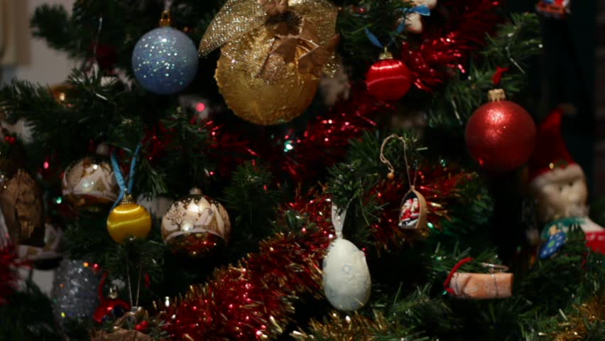 Closeup of Christmas tree decorations