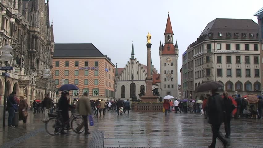 April 3, 2008 - Munich, Germany - Marienplatz Square in Munich Germany with People - Time Lapse