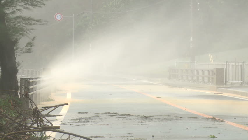 Spray Blows Over Road In Hurricane Winds - Shot in full HD 1920x1080 30p on Sony EX1 XDCAM.