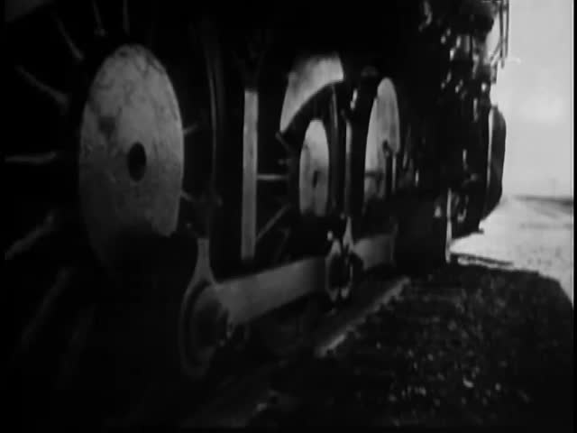 Montage of steam locomotive traveling cross country